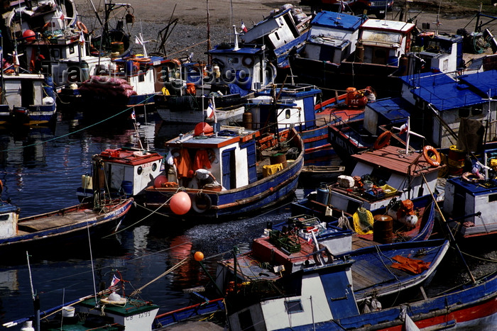 chile261: Puerto Hambre, Strait of Magellan, Magallanes region, Chile: fishing boats at the first settlement on the Strait of Magellan, named after ‘famine’, it is now a fishing village - photo by C.Lovell - (c) Travel-Images.com - Stock Photography agency - Image Bank