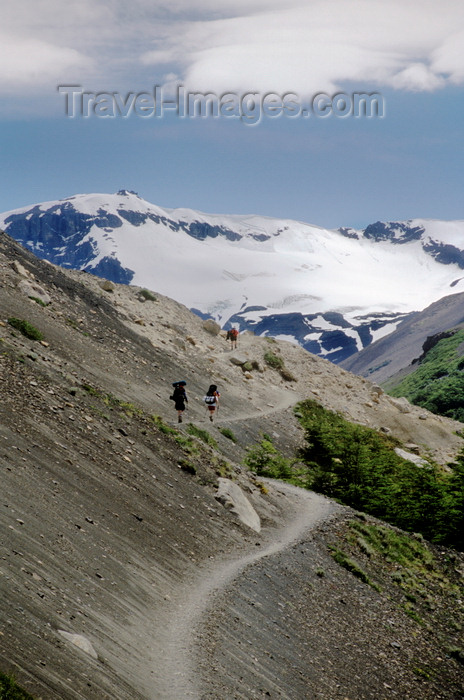 chile40: Torres del Paine National Park, Magallanes region, Chile: trail to the Towers of Paine with view of Andes peak - hikers in Chilean Patagonia - photo by C.Lovell - (c) Travel-Images.com - Stock Photography agency - Image Bank