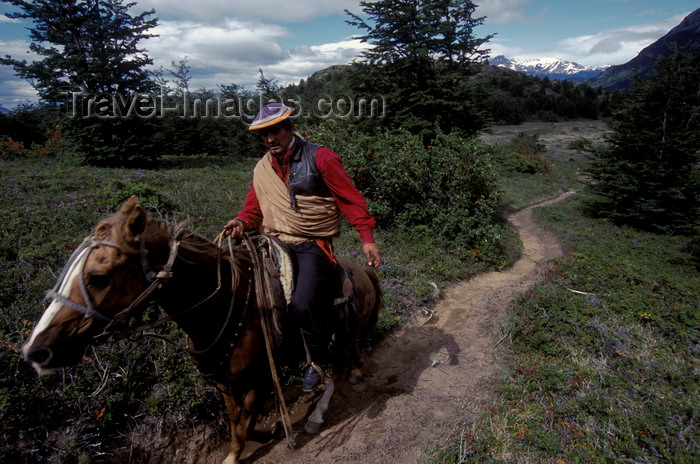 chile51: Torres del Paine National Park, Magallanes region, Chile: gaucho on horse on the W trail - Chilean Patagonia - photo by C.Lovell - (c) Travel-Images.com - Stock Photography agency - Image Bank