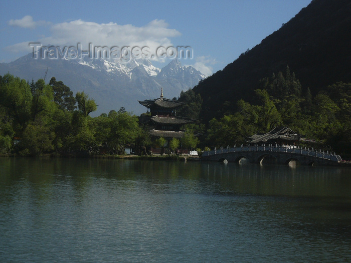 china231: Lijiang, Yunnan Province, China: Dragon Park - pond, pagoda, bridge and mountains - photo by M.Samper - (c) Travel-Images.com - Stock Photography agency - Image Bank