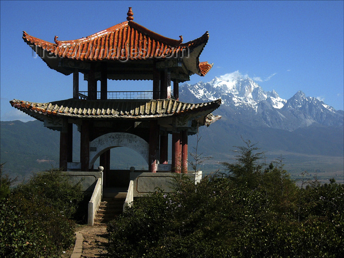 china233: Lijiang, Yunnan Province, China: Dragon Park - gazeebo and mountain view - photo by M.Samper - (c) Travel-Images.com - Stock Photography agency - Image Bank