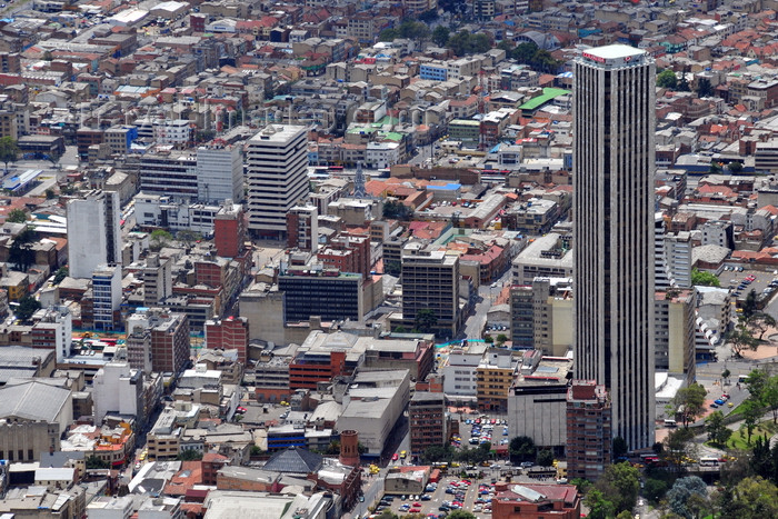 colombia101: Bogotá, Colombia: Colpatria Tower from Monserrate Hill - the skyscraper dominates barrio Las Nieves and the city - Santa Fe - photo by M.Torres - (c) Travel-Images.com - Stock Photography agency - Image Bank