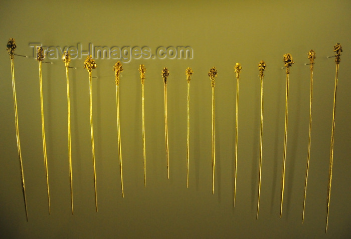 colombia178: Bogotá, Colombia: Gold Museum - Museo del Oro - Cauca gold pins - photo by M.Torres - (c) Travel-Images.com - Stock Photography agency - Image Bank