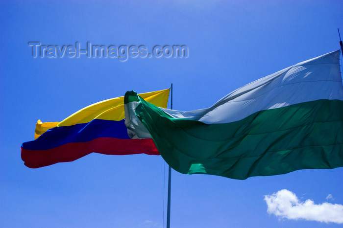 colombia20: Medellín, Colombia: flags of Medellín and the Colombian Republic against a blue sky - photo by E.Estrada - (c) Travel-Images.com - Stock Photography agency - Image Bank