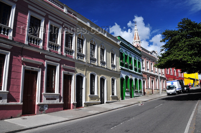 colombia58: Bogotá, Colombia: old houses on Calle 7 - spire of Iglesia del Carmen in the backgroud - Centro Administrativo - La Candelaria - photo by M.Torres - (c) Travel-Images.com - Stock Photography agency - Image Bank