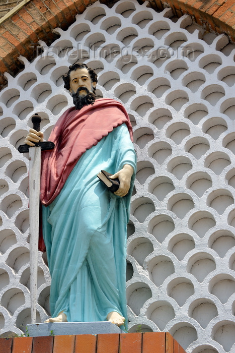 congo3: Brazzaville, Congo: Cathedral of the Sacred Heart - St Paul with sword and gospel on the facade - Cathédrale du Sacré Cœur / Cathédrale Saint Firmin (1892) - designed by Monseigneur Augouard - Quartier de l'Aiglon - photo by M.Torres - (c) Travel-Images.com - Stock Photography agency - Image Bank