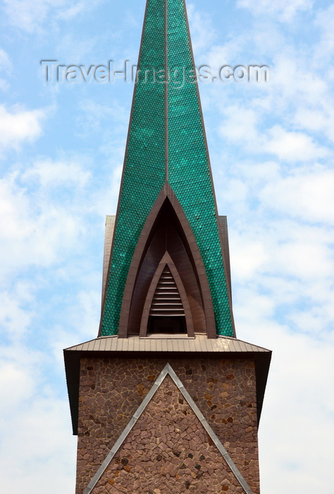 congo49: Brazzaville, Congo: Basilica of Saint'Anne of Congo - green shingle covered spire -  Basilique sainte Anne du Congo - architect Roger Erell - Rue d’Abomey / Avenue de la Paix, Poto-Poto - photo by M.Torres - (c) Travel-Images.com - Stock Photography agency - Image Bank