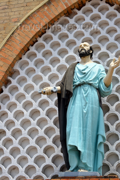 congo5: Brazzaville, Congo: Cathedral of the Sacred Heart - St Peter, key in hand, on the Facade -  Cathédrale du Sacré Cœur / Cathédrale Saint Firmin (1892) - designed by Monseigneur Augouard - Quartier de l'Aiglon - photo by M.Torres - (c) Travel-Images.com - Stock Photography agency - Image Bank