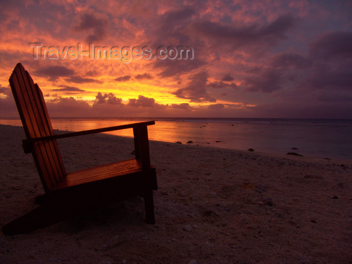 cook17: Cook Islands - Rarotonga island: chair overlooking sunset at Black Rock beach - photo by B.Goode - (c) Travel-Images.com - Stock Photography agency - Image Bank