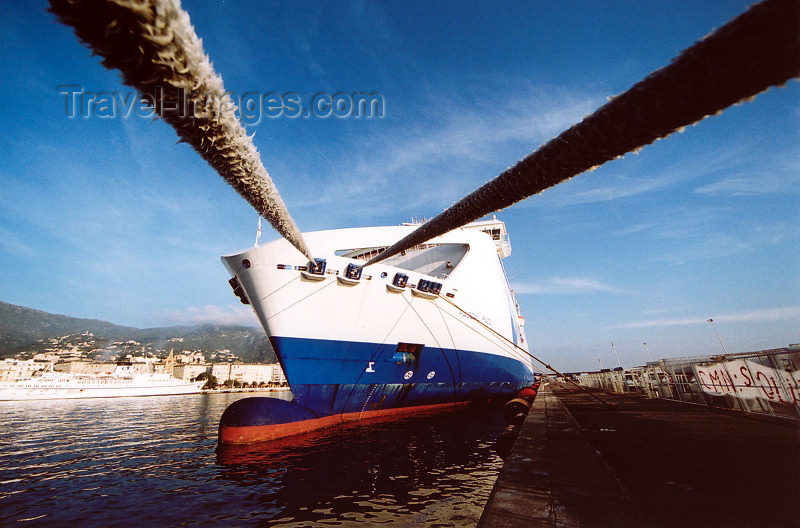 corsica205: Corsica  / Corse - Bastia: the Pascal Paoli on the quay - ferry boat - SNCM société nationale maritime méditerranée ferry Corse - ferry - ropes - photo by M.Torres - (c) Travel-Images.com - Stock Photography agency - Image Bank