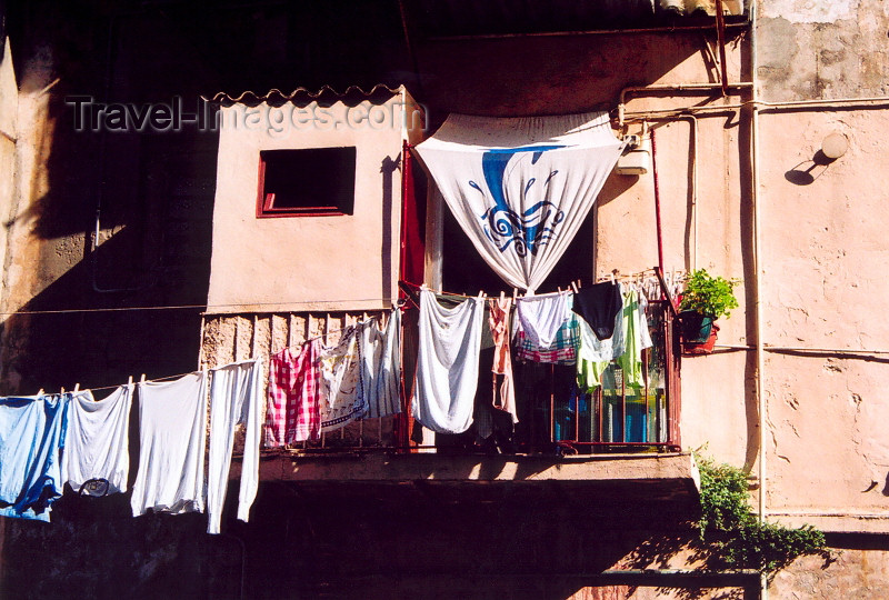 corsica211: Corsica - Bastia: WC on the balcony - hanging toilet - laundry drying - photo by M.Torres - (c) Travel-Images.com - Stock Photography agency - Image Bank