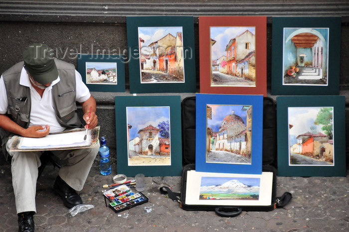 costa-rica77: San José, Costa Rica: Avenida Central - painter at work - artist and his paintings - photo by M.Torres - (c) Travel-Images.com - Stock Photography agency - Image Bank