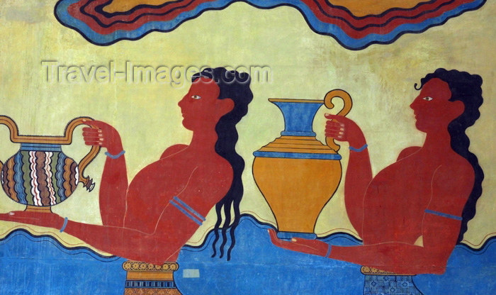 crete101: Crete, Greece - Knossos (Heraklion prefecture): fresco - procession - detail (photo by A.Stepanenko) - (c) Travel-Images.com - Stock Photography agency - Image Bank