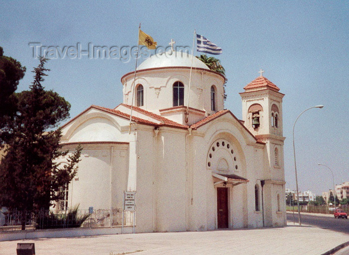 cyprus19: Cyprus - Larnaca / Larnax / LCA: Greek and Orthodox Christian flags at the Agia Faneromeni Church - photo by Miguel Torres - (c) Travel-Images.com - Stock Photography agency - Image Bank