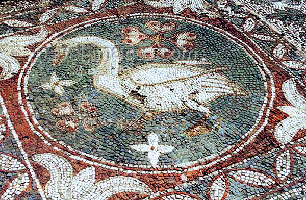 cyprusn37: North Cyprus - Soli / Soloi - Kyrenia district: mosaic - goose - fifth century Basilica (photo by Galen Frysinger) - (c) Travel-Images.com - Stock Photography agency - Image Bank