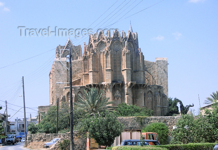 cyprusn40: North Cyprus - Famagusta / Gazimagusa: Lala Mustafa Pasa Mosque - formerly St. Nicholas Cathedral - from the road (photo by Rashad Khalilov) - (c) Travel-Images.com - Stock Photography agency - Image Bank