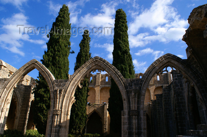 cyprusn59: Bellapais, Kyrenia district, North Cyprus: Bellapais abbey - arcade and Mediterranean Cypress trees in the courtyard - photo by A.Ferrari - (c) Travel-Images.com - Stock Photography agency - Image Bank