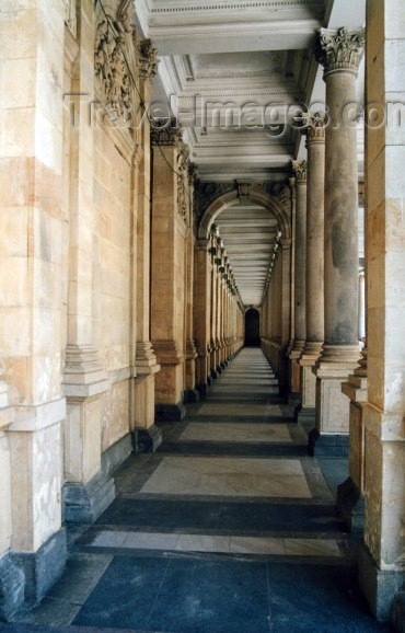 czech250: Czech Republic - Karlovy Vary / Carlsbad: colonnade on the riverfront / Kolonáda - photo by J.Kaman - (c) Travel-Images.com - Stock Photography agency - Image Bank