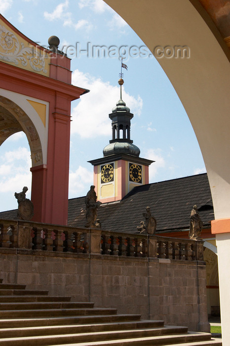 czech384: Czech Republic - Príbram: Svata Hora - cloister - stairs and clock tower - photo by H.Olarte - (c) Travel-Images.com - Stock Photography agency - Image Bank