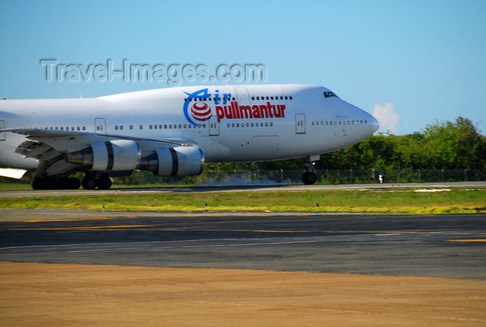 dominican204: Punta Cana, Dominican Republic: Air Pullmantur Boeing 747-341 EC-IOO - landing - Punta Cana International Airport - PUJ / MDPC - photo by M.Torres - (c) Travel-Images.com - Stock Photography agency - Image Bank