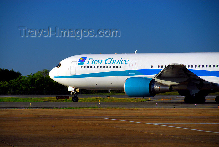 dominican208: Punta Cana, Dominican Republic: First Choice Boeing 767-35E(ER) G-DBLA - before takeoff - Punta Cana International Airport - PUJ / MDPC - photo by M.Torres - (c) Travel-Images.com - Stock Photography agency - Image Bank