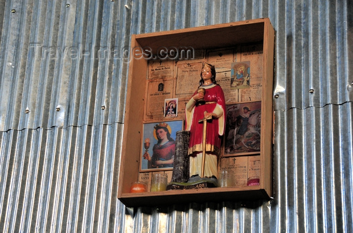 dominican263: El Catey, Samaná province, Dominican republic: Santa Barbara and corrugated galvanised iron - home style altar - Samaná El Catey International Airport - photo by M.Torres - (c) Travel-Images.com - Stock Photography agency - Image Bank