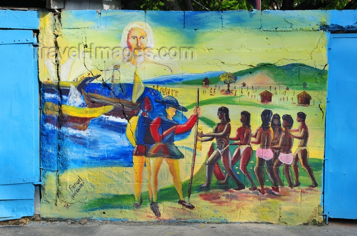 dominican297: Puerto Plata, Dominican republic: Colombo's fleet arrives in Quizqueya - mural at Parque Regalado - photo by M.Torres - (c) Travel-Images.com - Stock Photography agency - Image Bank