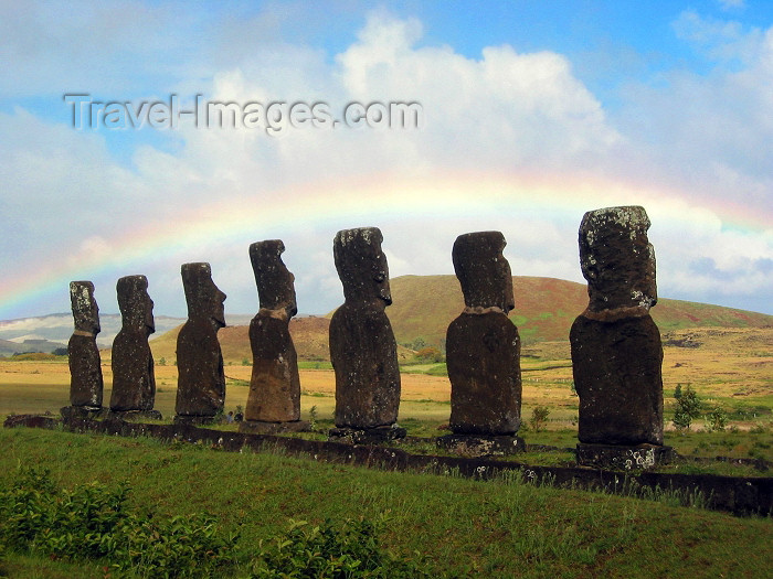 easter12: Easter Island - Ahu Akivi: rainbow over moais - photo by Rod Eime - (c) Travel-Images.com - Stock Photography agency - Image Bank