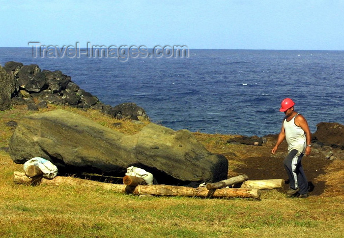 easter16: Easter Island - Moai being prepared for restoration - photo by Rod Eime - (c) Travel-Images.com - Stock Photography agency - Image Bank