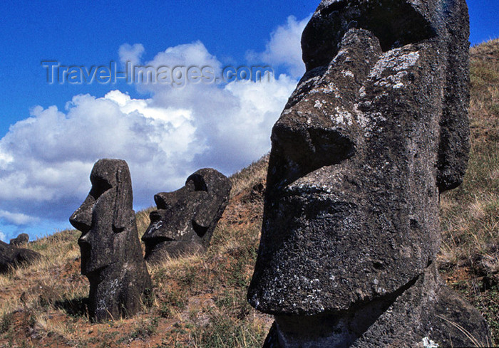 easter21: Easter Island / Rapa Nui: Rano Raraku Moai: statues erected on a hillside - heads - photo by G.Frysinger - (c) Travel-Images.com - Stock Photography agency - Image Bank