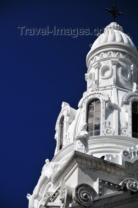 ecuador165: Quito, Ecuador: Catedral Metropolitana - Metropolitan Cathedral - bell-tower on Garcia Moreno street - Spanish colonial architecture displaying Mudejar decoration - photo by M.Torres - (c) Travel-Images.com - Stock Photography agency - Image Bank