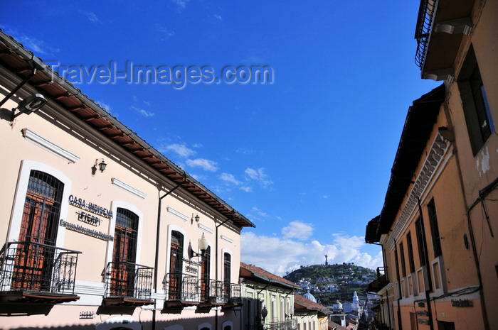 ecuador170: Quito, Ecuador: view from Casa Indigena Fierpi towards the Panecillo, along Calle Gabriel Garcia Moreno -  Federación de Indígenas Evangélicos de Pichincha - photo by M.Torres - (c) Travel-Images.com - Stock Photography agency - Image Bank