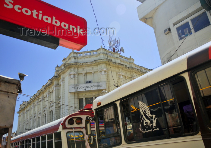 el-salvador20: San Salvador, El Salvador, Central America: telecom building and buses on Calle Arce - Scotiabank sign - photo by M.Torres - (c) Travel-Images.com - Stock Photography agency - Image Bank