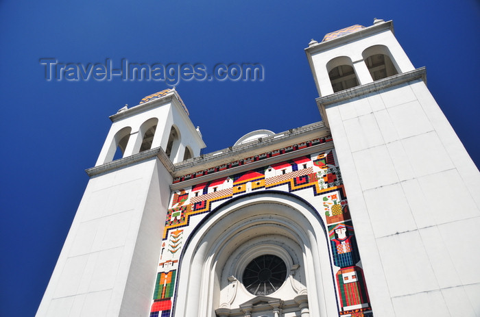 el-salvador35: San Salvador, El Salvador, Central America: Metropolitan Cathedral of the Holy Savior - façade on plaza Barrios - ceramic artwork by Fernando Llort - photo by M.Torres - (c) Travel-Images.com - Stock Photography agency - Image Bank