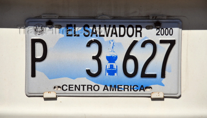 el-salvador62: San Salvador, El Salvador, Central America: Salvadoran license plate, with map and the Monument to the Savior of the World - photo by M.Torres - (c) Travel-Images.com - Stock Photography agency - Image Bank