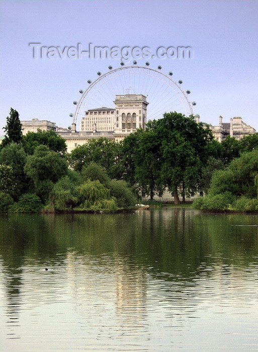 england136: London: British Airways London Eye and Horse Guards' Road as seen from St James Park - photo by K.White - (c) Travel-Images.com - Stock Photography agency - Image Bank