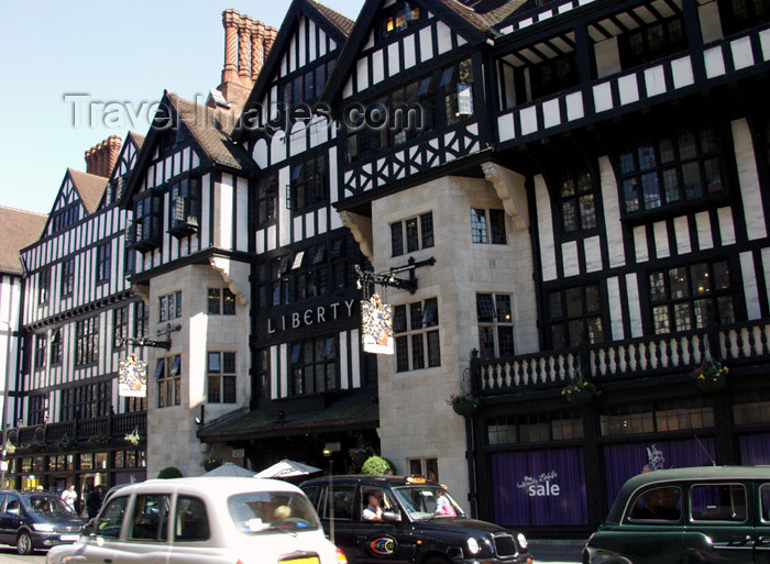 england147: London: Liberty department store - London taxis - Regent street - photo by K.White - (c) Travel-Images.com - Stock Photography agency - Image Bank