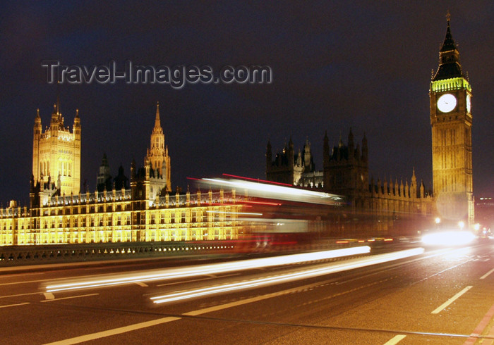 england157: London: Houses of Parliament and traffic blur - night - photo by K.White - (c) Travel-Images.com - Stock Photography agency - Image Bank