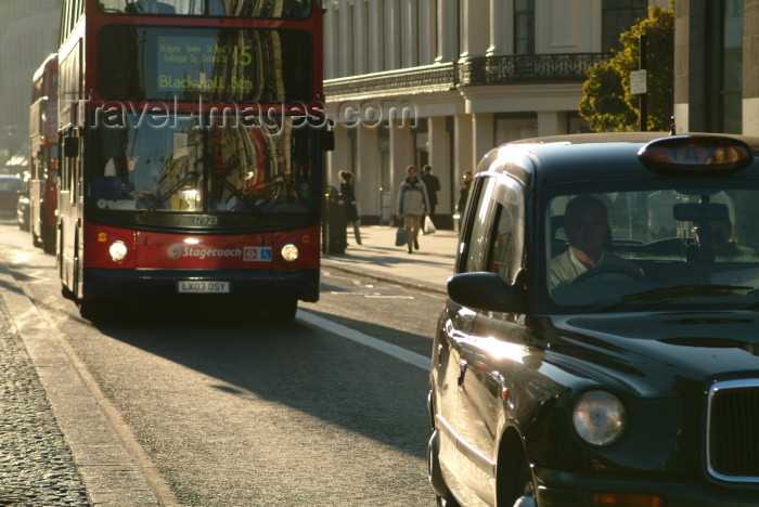 england217: London: taxi and doubledecker bus - Stagecoach, bus nr 15 - the Strand - City of Westminster - photo by K.White - (c) Travel-Images.com - Stock Photography agency - Image Bank