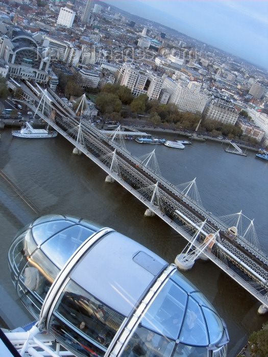 england223: London: British Airways London Eye - the Thames - Hungerford Bridge - Waterloo station - pod - photo by K.White - (c) Travel-Images.com - Stock Photography agency - Image Bank