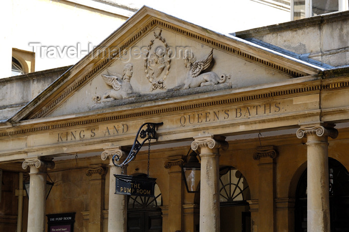 england379: England - Bath (Somerset county - Avon): Detail of the portico and gable at the entrance to the Roman Baths - photo by C. McEachern - (c) Travel-Images.com - Stock Photography agency - Image Bank