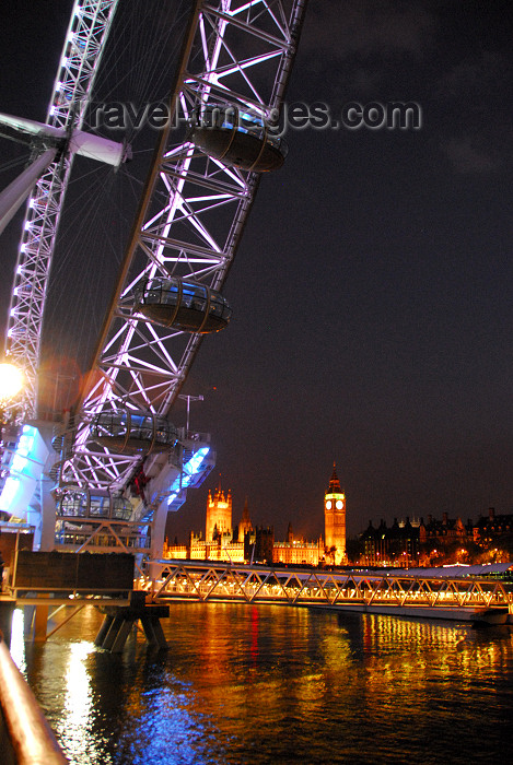 england419: London: British Airways London Eye and the Parliament - Thames river - at night - photo by M.Torres - (c) Travel-Images.com - Stock Photography agency - Image Bank