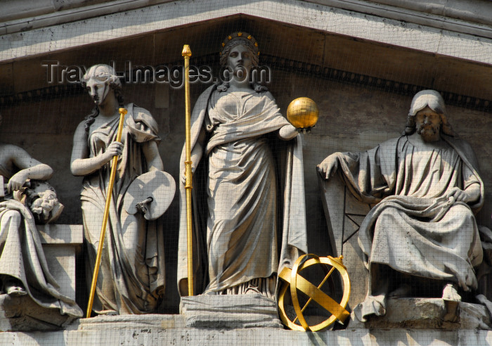 england423: London: British museum - pediment over the main entrance - sculptures by Sir Richard Westmacott - 'The Progress of Civilisation' - photo by M.Torres - (c) Travel-Images.com - Stock Photography agency - Image Bank