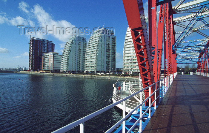 england503: Salford Quays, Salford, England: City Lofts, N V Buildings and Huron Basin from Detroit Bridge - photo by D.Jackson - (c) Travel-Images.com - Stock Photography agency - Image Bank