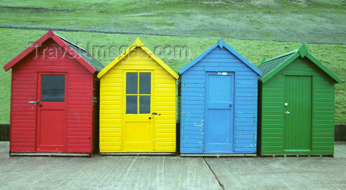 england504: Whitby, North Yorkshire, England: Colourful Beach Huts - photo by D.Jackson - (c) Travel-Images.com - Stock Photography agency - Image Bank