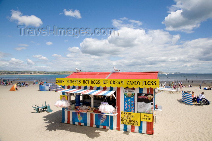 england566: Weymouth Beach, Dorset, England: snacks hut - photo by I.Middleton - (c) Travel-Images.com - Stock Photography agency - Image Bank