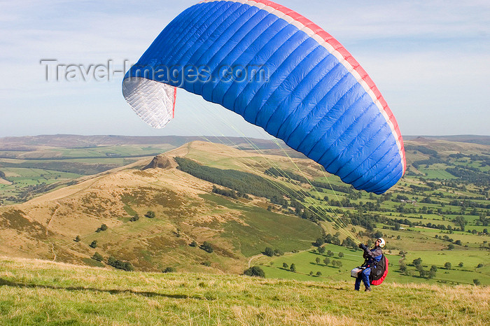 england601: Peak District, Derbyshire, England: landing - paragliding off Mam Tor, near Castleton - photo by I.Middleton - (c) Travel-Images.com - Stock Photography agency - Image Bank