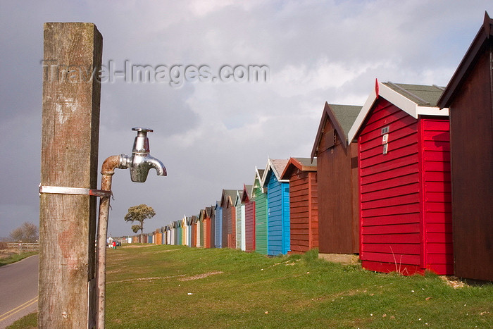 england679: Calshot, Solent, Hampshire, South East England, UK: tap and colourful beach huts - photo by I.Middleton - (c) Travel-Images.com - Stock Photography agency - Image Bank