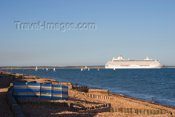 england684: Calshot, Solent, Hampshire, South East England, UK: view from Calshot Beach as a cruise liner sets sail - Crystal Serenety - photo by I.Middleton - (c) Travel-Images.com - Stock Photography agency - Image Bank