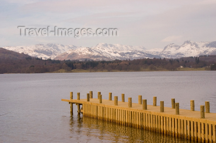 england740: Lake District, North West England, UK: view across Lake Windermere - pier and snow covered mountains - photo by I.Middleton - (c) Travel-Images.com - Stock Photography agency - Image Bank